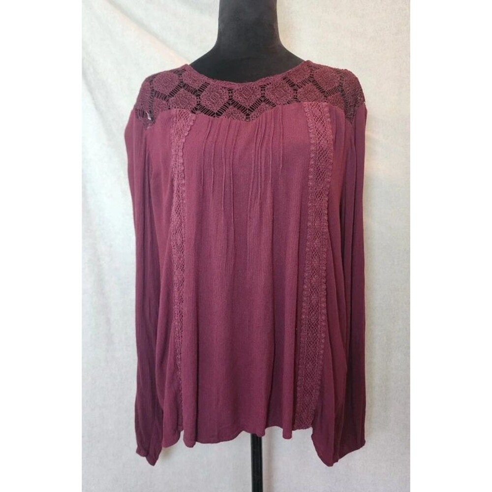 Boho Peasant Maroon Long Sleeve Blouse Autumn